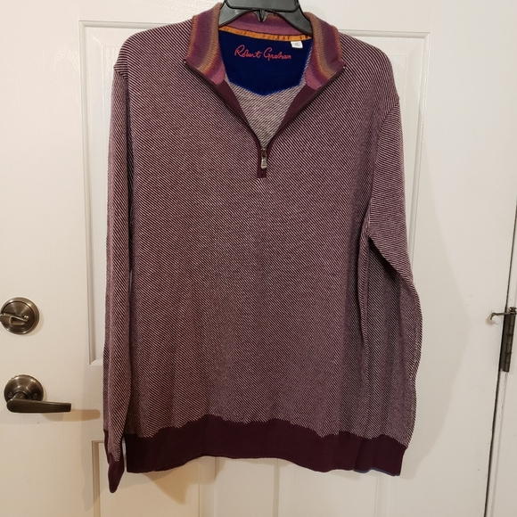 Robert Graham Rhett Burgundy 1/4 Zip Merino Cotton Blend Sweater SzM Classic fit